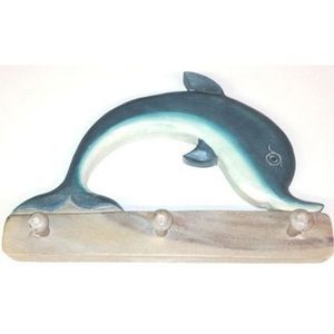 Playful Dolphin Wood Clothes Rack Hooks 13 Inch Wall Décor